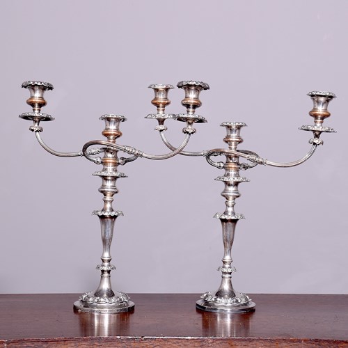 Pair Of Circular Based Candelabra In Sheffield Plate