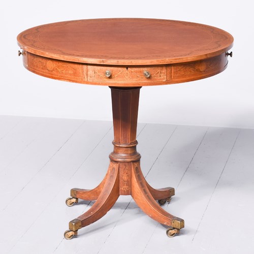 Mahogany And Inlaid Drum Table Stamped ‘James Schoolbred & Co’