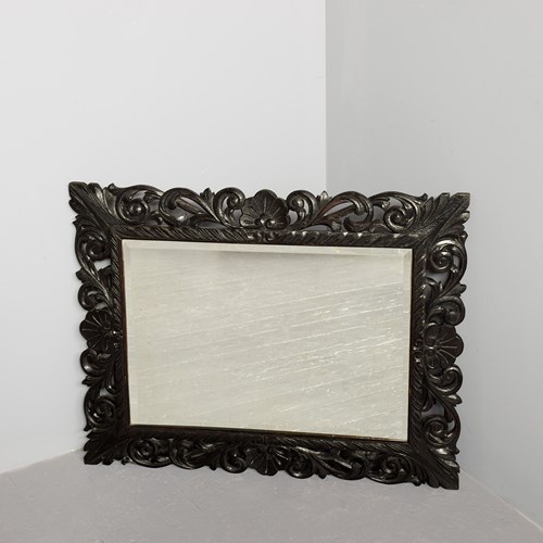 Victorian, Flemish Carved Oak Bevel-Edged Wall Mirror