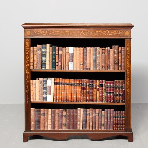 Late Victorian Sheraton Style Inlaid Mahogany Open Bookcase 