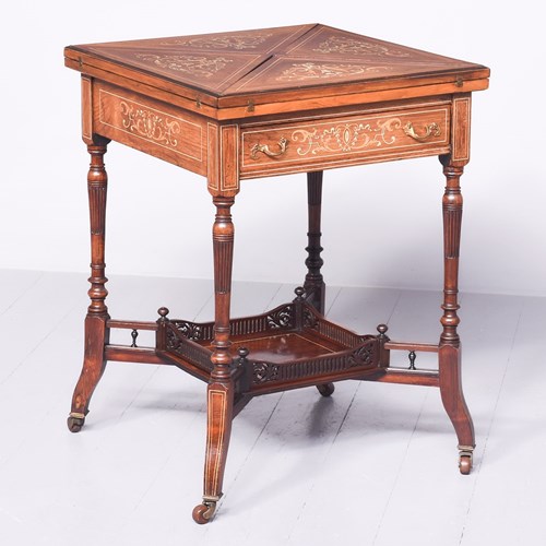 Outstanding Quality Inlaid Rosewood Envelope Card Table