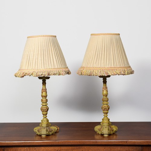A Massive Pair Of Venetian Style Carved And Painted Lamps