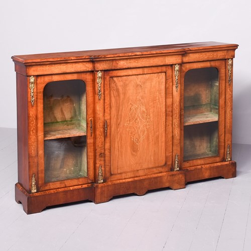 Marquetry Inlaid Three Door Break-Front Credenza