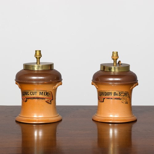 Rare Pair Of Late Victorian Tobacco Jars Now Converted To Lamps