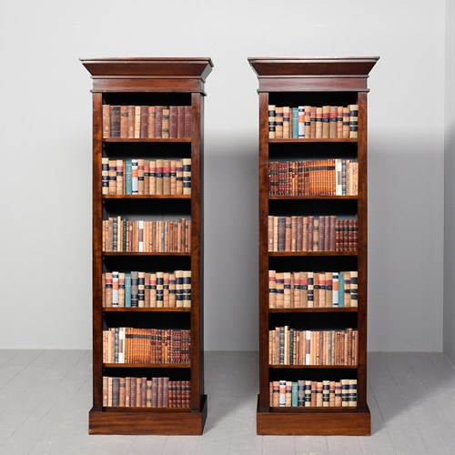 Pair Of 19Th-Century Tall, Slim Mahogany Open Bookcases