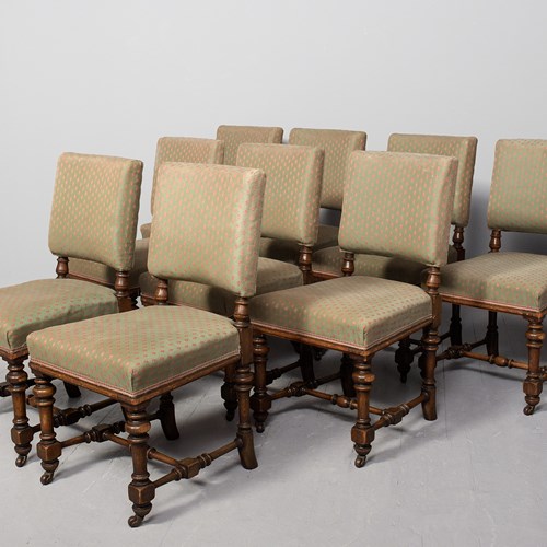 Set Of 9 Gillows Style Oak Framed Dining Chairs