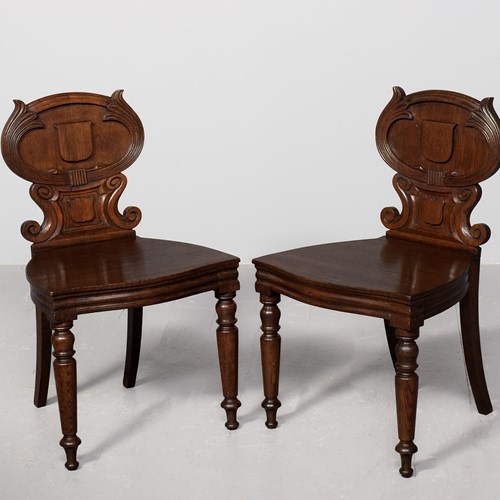 Pair Of William IV, Sir William Playfair-Designed, Scottish, Oak Hall Chairs