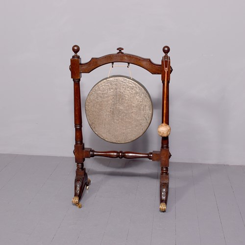 Large Oak Gong On Stand