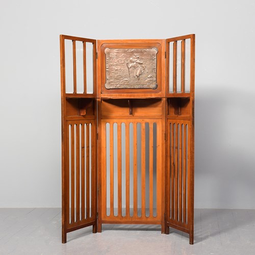 Art Nouveau Stained Wood Panelled Folding Screen