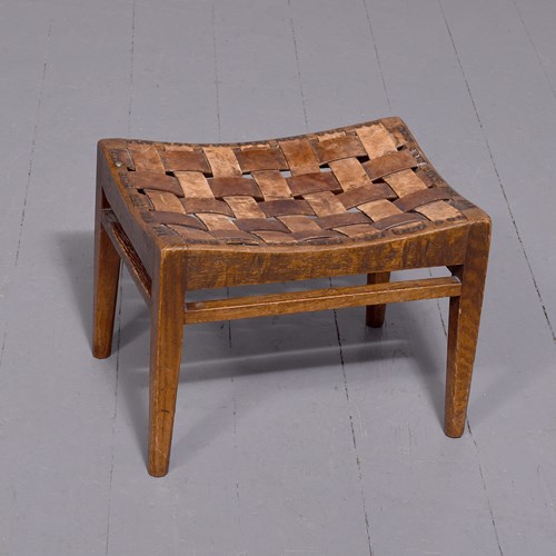 A Neat-Sized Leather Oak Thebes Type Stool
