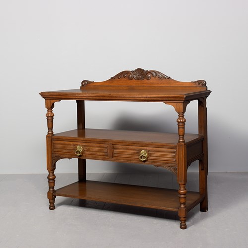 Late Victorian Oak Three-Tier Buffet/Whatnot With Twin Drawers