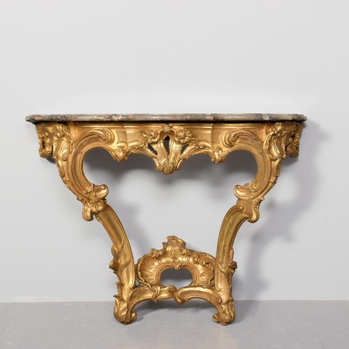 French Giltwood And Grey Marble Topped Console Table