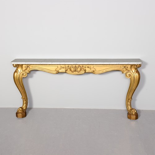 George IV Marble-Topped Gilt Console Table Of Narrow Proportions