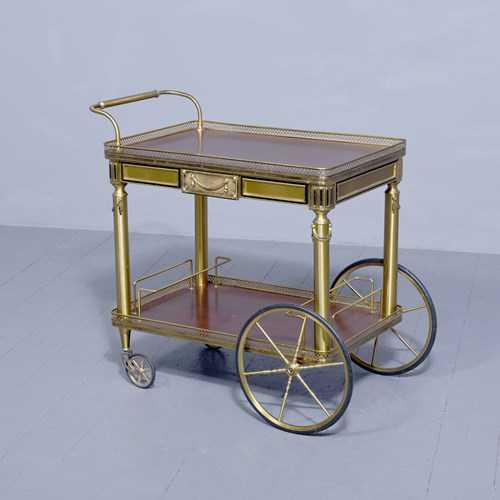 Mid-Century Brass And Mahogany Two Tier Drinks Trolley