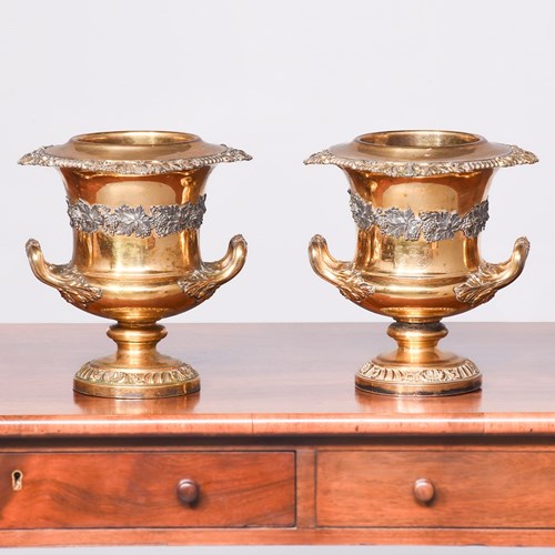 Pair Of Gilded Willian IV Campana Shaped Wine Coolers