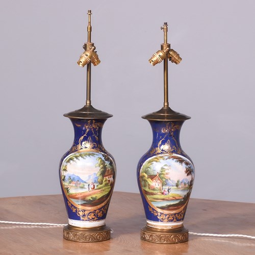 Pair Of Porcelain Vases Recently Converted To Lamps