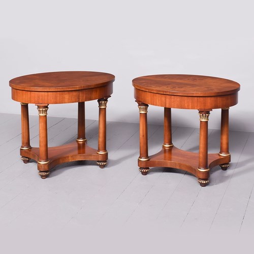 Attractive Pair Of Empire-Style Mahogany Oval Top Side Tables