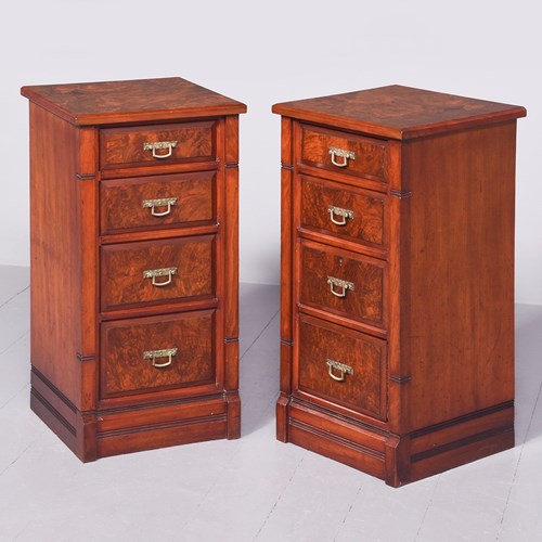 Pair Of Victorian Figured Walnut Neat-Sized Chests Of Drawers/Bedside Lockers