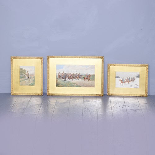 Set Of 3 Cavalry Watercolours By Thomas Mackay