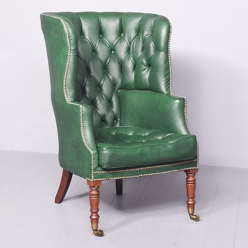 Attractive George III Button-Back Mahogany Wing Chair