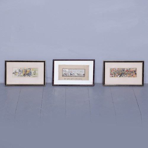 Set Of 3 Framed Silk-Work Panels
