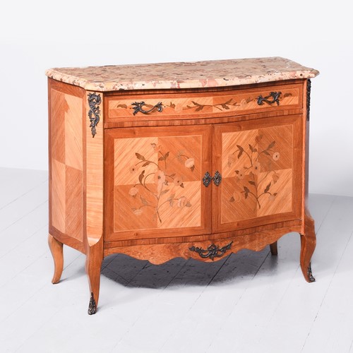 Louis XVI Style Walnut Marble Top Side Cabinet