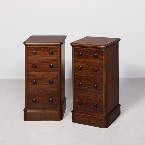 Pair Of Mid-Victorian Flame Mahogany, Neat-Sized, Chests/Bedside Lockers