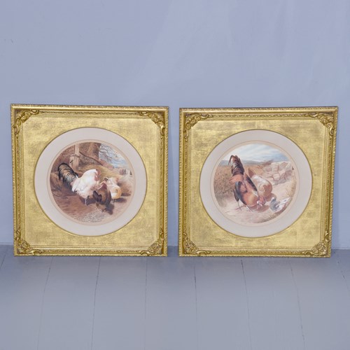 Pair Of Dated Circular Watercolours 