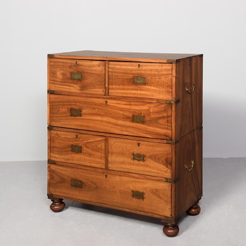 Rare Solid Camphor Wood, Anglo-Chinese Two-Part, 19Th-Century Military Chest