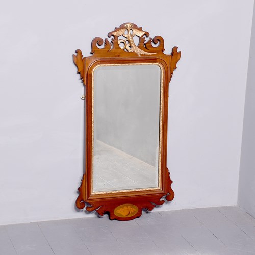 Chippendale-Style Gilded Mahogany, Eagle-Mounted, Beveled-Edge Wall Mirror