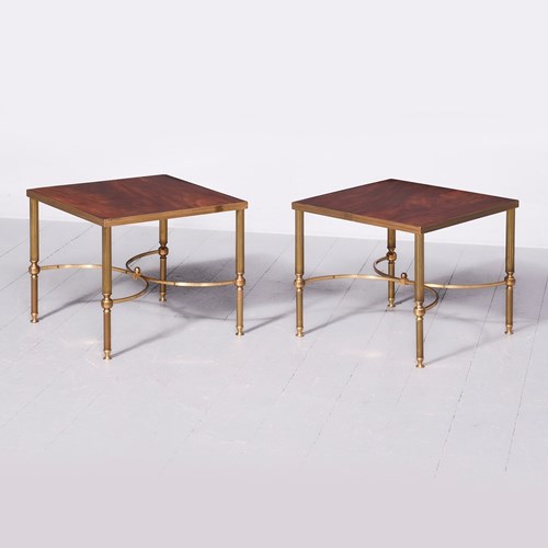 Pair Of French Brass & Mahogany Occasional Tables