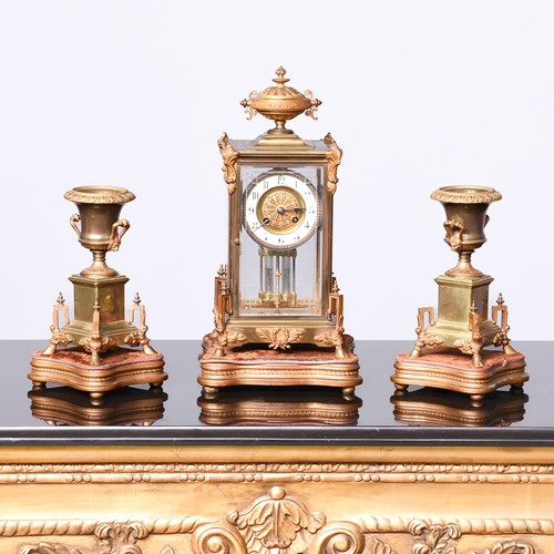 Gilded Brass Late Victorian Clock Garniture