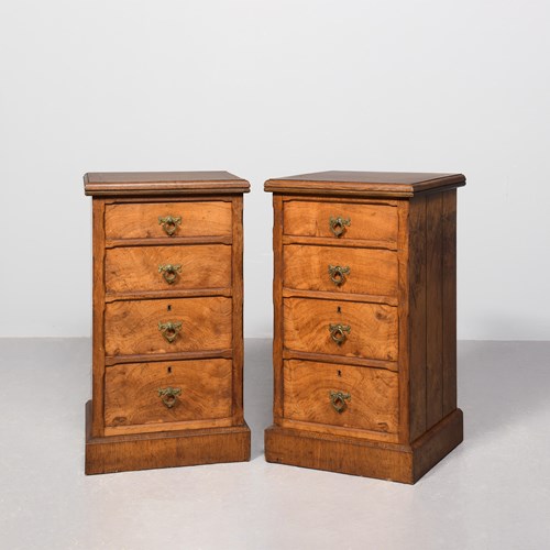 Rare Pair Of Pollard Oak Inlaid Arts And Crafts Neat-Sized Chests Of Drawers