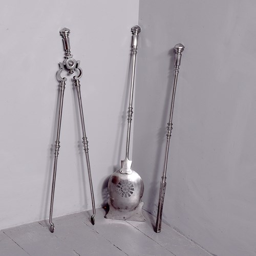 Outstanding Set Of Polished Steel Early Victorian Fire Irons