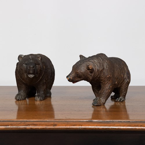 Pair Of Carved Wooden Black Forest Bears