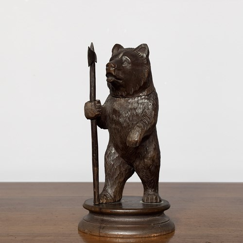 Black Forest Carved Wood Bear With Folding Top 