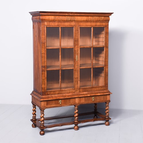William and Mary Style Figured Walnut Bookcase/Cab