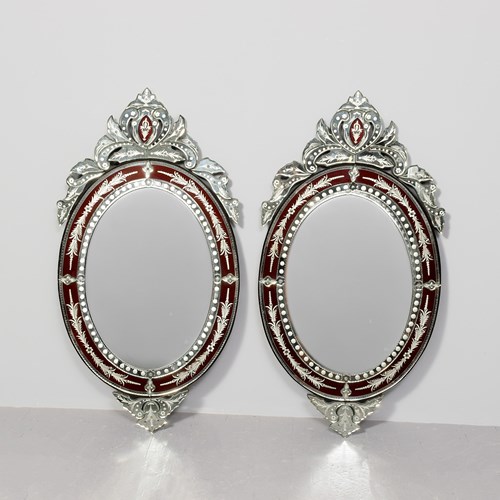 A Large Pair Of Coloured Venetian Mirrors