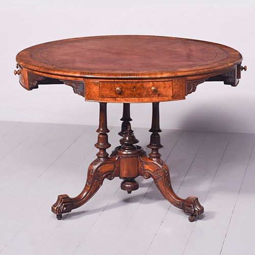 Exhibition Quality Victorian Burr Walnut Drum Or Rent Table 
