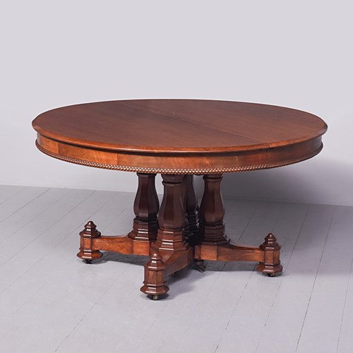 Rare Five Leaf 19Th Century Extending Walnut Dining Table With Patent Mechanism