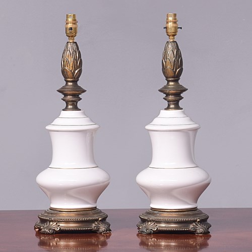 Pair Of Gilded And Painted Lamps