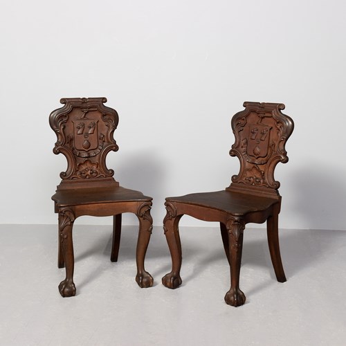 Profusely Carved Victorian Oak Hall Chairs