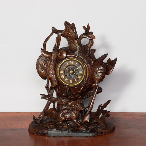 Carved Walnut Black Forest Mantel Clock