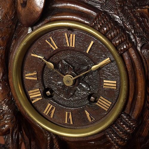 Carved Walnut Black Forest Mantel Clock
