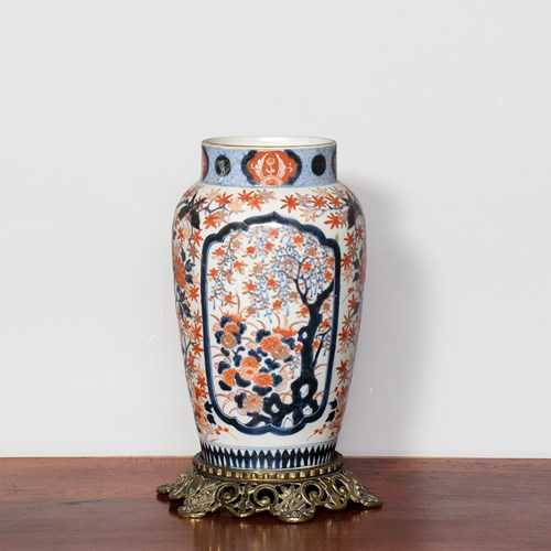 Meiji Period Imari Vase On Cast Brass Base