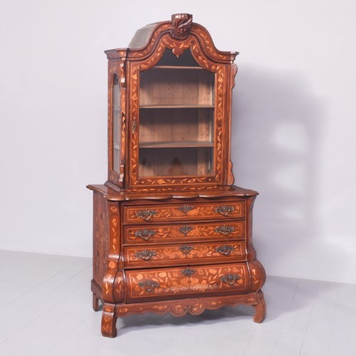 Early 19Th Century Dutch Marquetry Inlaid Mahogany Bookcase On Chest