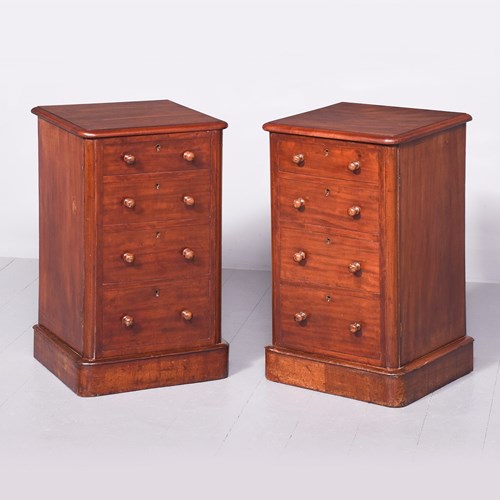 Pair Of Mid-Victorian Neat-Sized Figured Mahogany Bedside Lockers