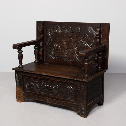 Carved Oak Jacobean-Style Monks' Bench/ Hall Bench
