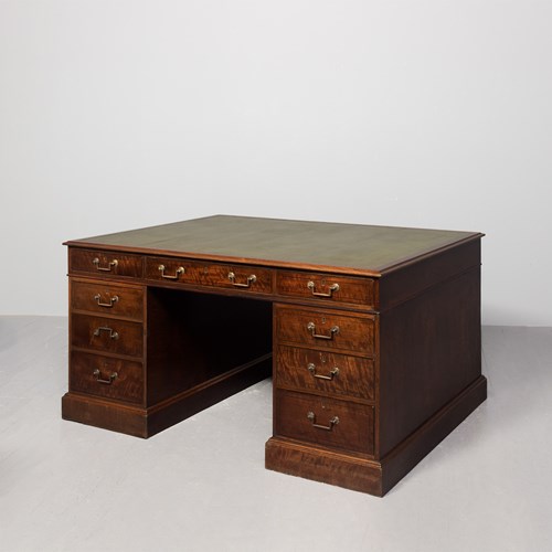 George III Style Inlaid Mahogany Partner's Desk With Brass Loop Handles