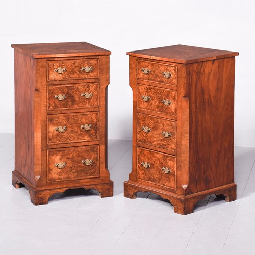 Pair Of Mid-Victorian Inlaid Burr Walnut Small Chests/Lockers With Chamfered Cor